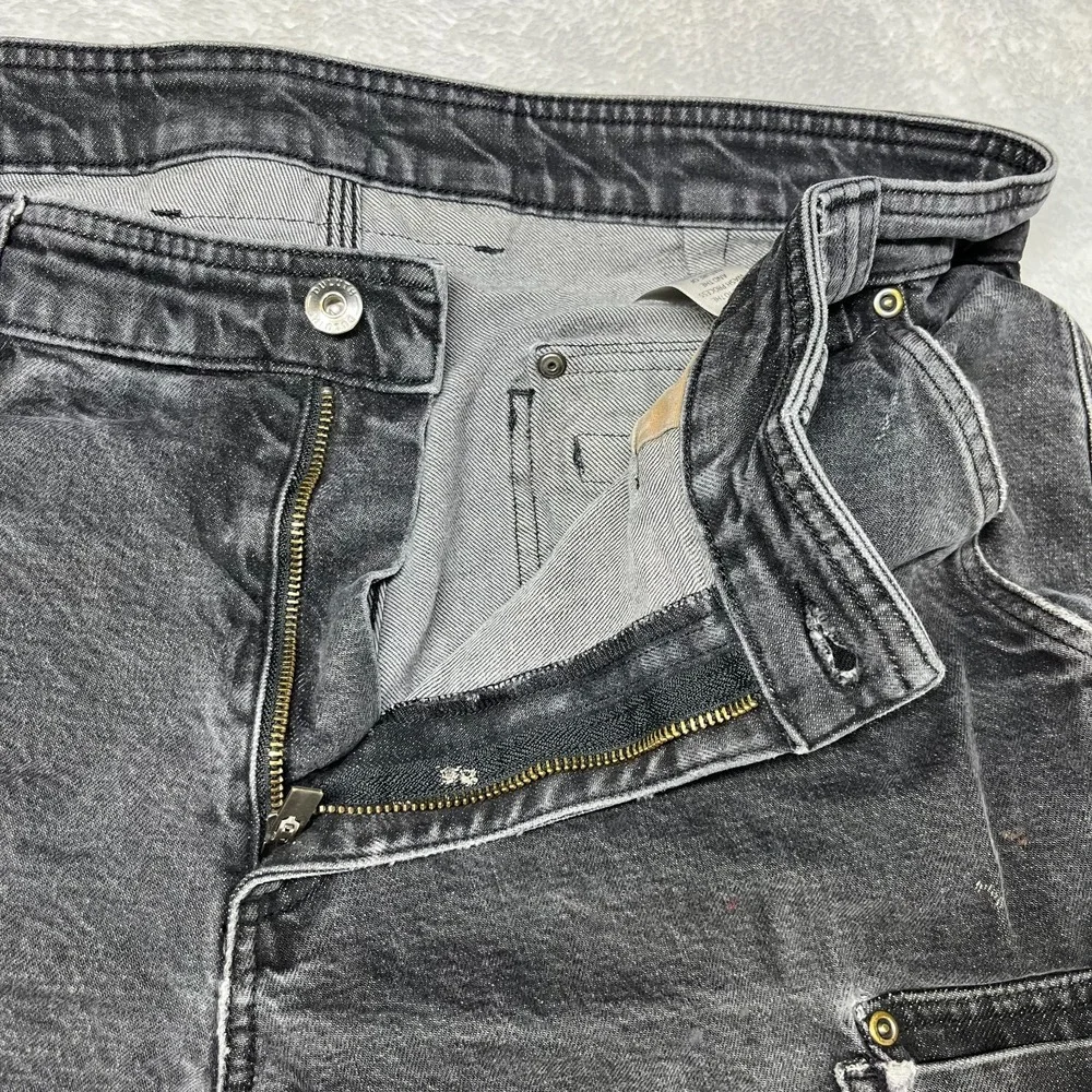 VTG Duluth Trading Co. Work Pants Mens Black Denim Stretch Cargo Pockets - 38X32